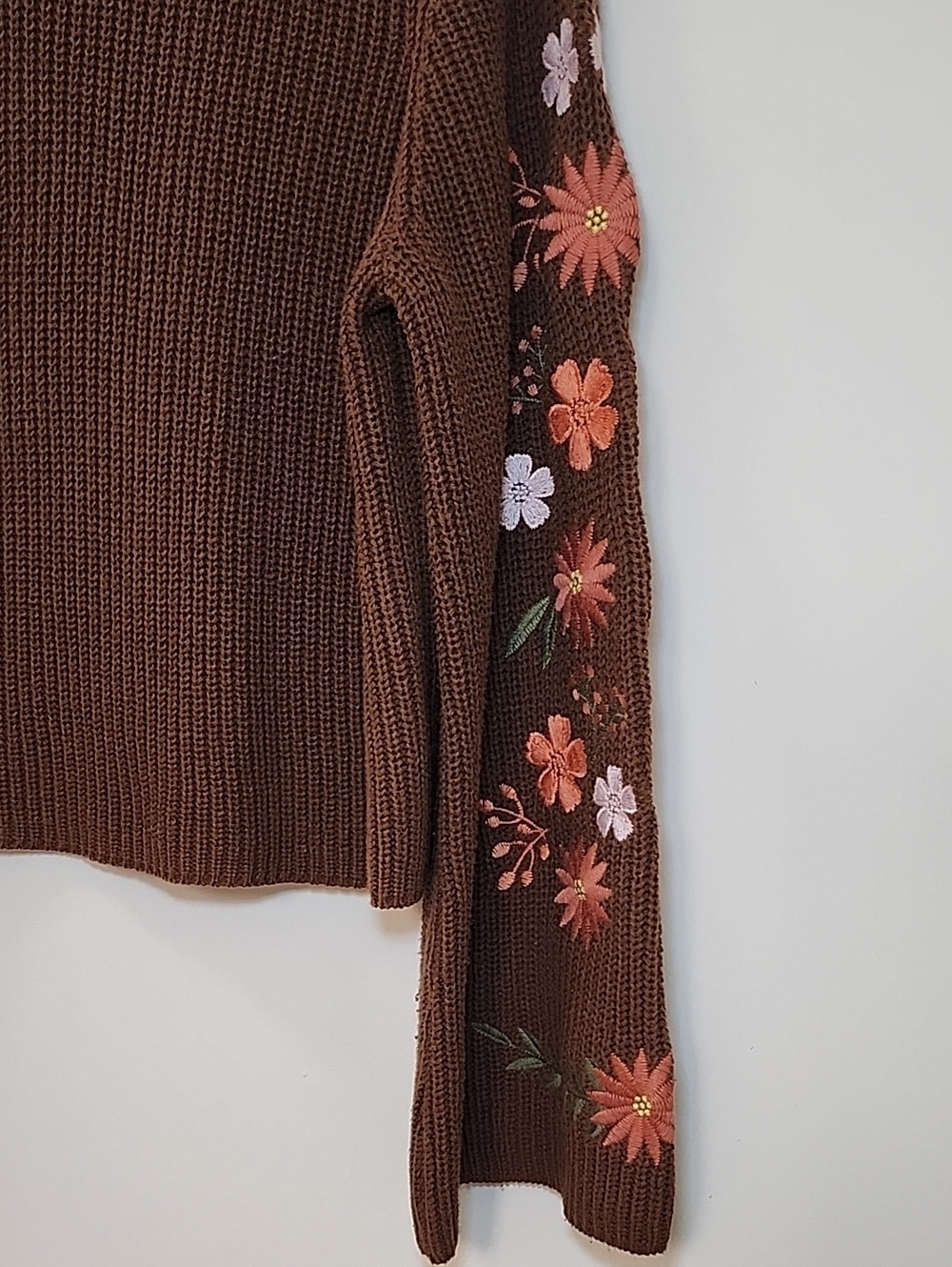 Francesca's Hailee embroidered pullover sweater colorful floral bell Sleeves L - Picture 5 of 14